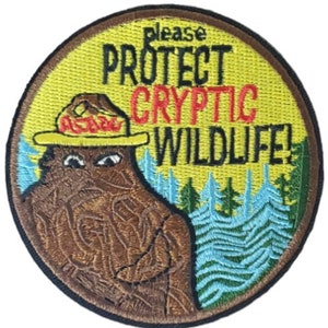 Protect Cryptic Wildlife Embroidered Patch, big foot, cryptology, sasquatch, harry and the Henderson's punk patch, iron on by Ba Ba Buttons