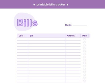 Printable Lilac Bills Tracker