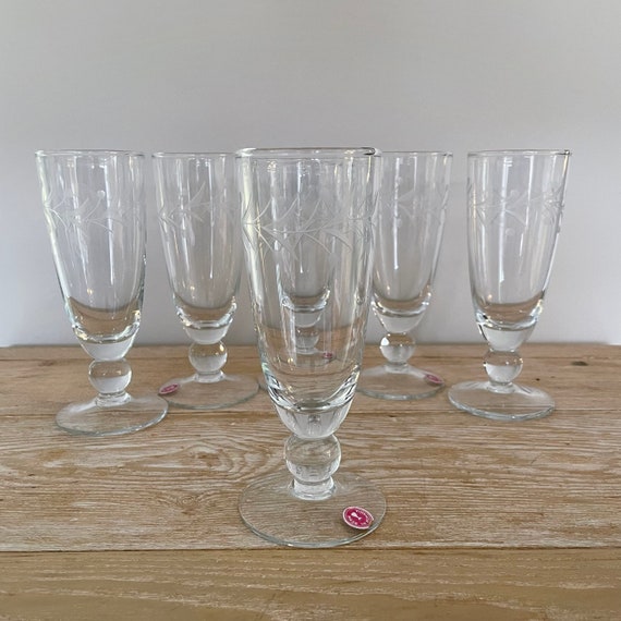 Vintage Champagne Wine Footed Glasses, Etched Des… - image 2