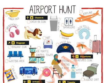 Airport scavenger hunt print for kids - Airport activities for children keep them playing and entertained and away from screens