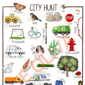 Printable - In the City - Scavenger Hunt for Preschoolers and Kids - Great outdoor activity