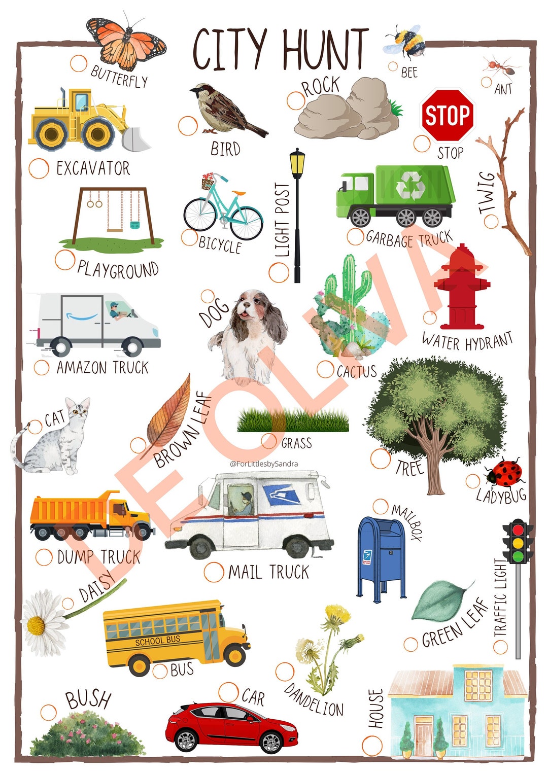 Printable in the City Scavenger Hunt for Preschoolers and Kids Great