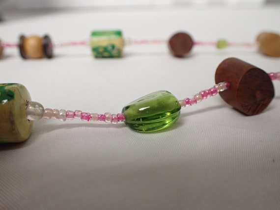 Necklace with Wooden Brown and Yellow-Green Beads - image 4
