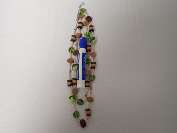 Necklace with Wooden Brown and Yellow-Green Beads - image 3