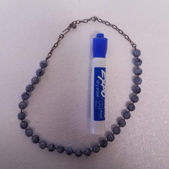 Pale Blue-Gray Plastic Beaded Necklace