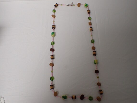 Necklace with Wooden Brown and Yellow-Green Beads - image 2