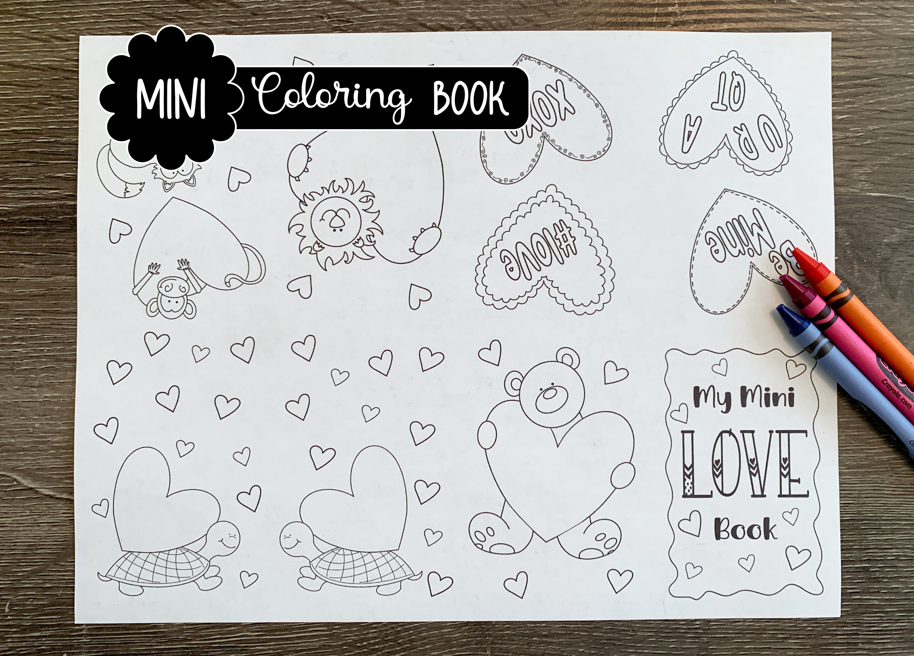 Valentine's Day Coloring Book Digital Printable Miniature Coloring Book  Valentine's Party Favor 