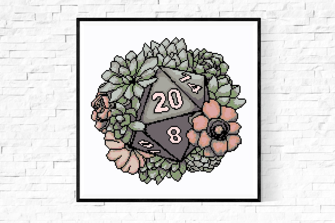 D20 Dice Succulent Cross Stitch Pattern DnD Cross Stitch | Etsy