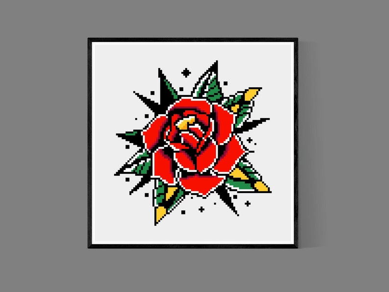 Tattoo Rose Cross Stitch Pattern Digital Download PDF Rose Etsy