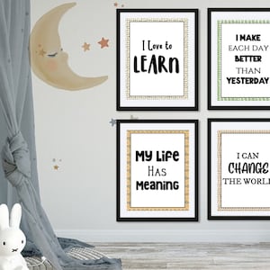 8 Affirmations Wall Art Set, Daily Affirmations Printable Wall Art, Kids Bedroom decor,Playroom Print