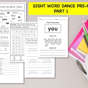 PRE-K Sight Word Printable Worksheets Part 1 (Watch The Pre-K Sight Word Dance Mini Song - Part 1 on YouTube!)