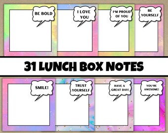 31 Lunch Box Jokes, BE BOLD and other Encouraging Lunch Box Notes for Kids, Kindness Notes, Lunch Note Printable, School Lunch Note