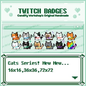 Limitierte 30 Stück - Pixel Art 3 Größen Abo-Badges für Twitch - Katzen Set