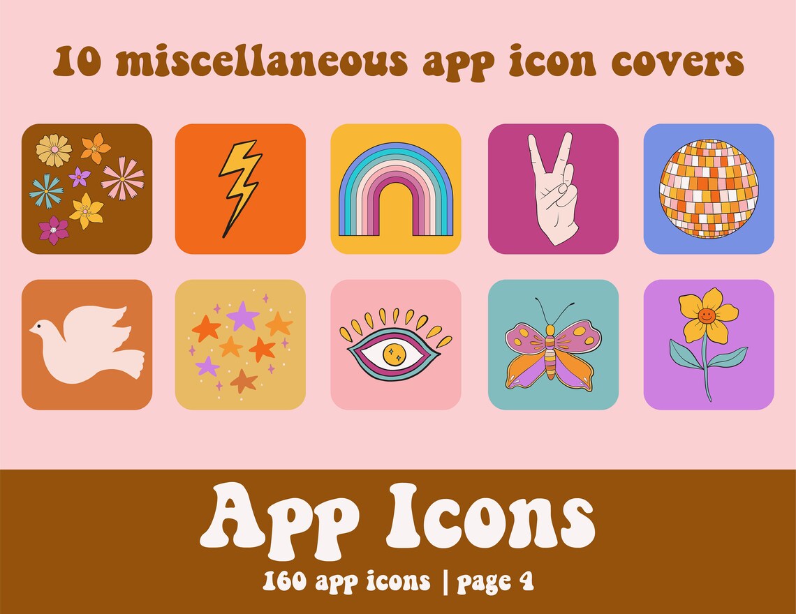Groovy Ios 14 App Icons Boho App Icons Hippie Ios Icons Etsy