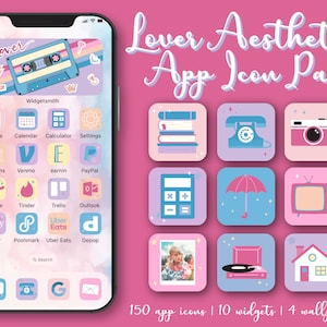 Lover Aesthetic Themed App Icons | 150 Icon Aesthetic Pack | iPhone or Android | Customize Home Screen