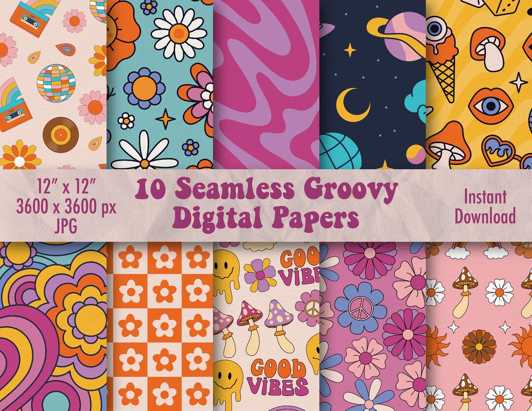 10 Groovy Seamless Digital Papers: Psychedelic Scrapbook - Etsy