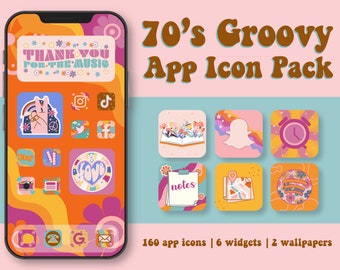 Groovy iOS 14 App Icons, Boho App Icons, Hippie iOS icons, iPhone or Android, Retro App Icons, 70s Aesthetic Icon Bundle