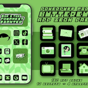 Powerpuff Girls: Buttercup App Icons | 100 Icon Aesthetic Pack | iPhone or Android | Customize Home Screen
