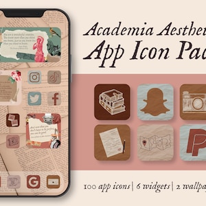 Academia Aesthetic Themed App Icons | 100 Icon Aesthetic Pack | iPhone or Android | Customize Home Screen