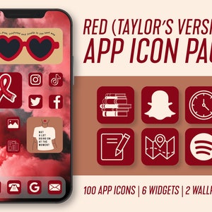 Red (Taylor's Version) App Icon Pack | 100 Icon Aesthetic Pack | iPhone or Android | Customize Home Screen