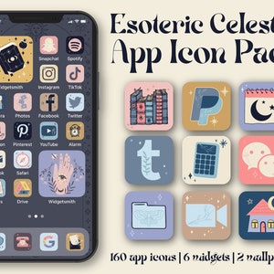 Esoteric Celestial Themed App Icons | 160 Icon Aesthetic Pack | iPhone or Android | Customize Home Screen