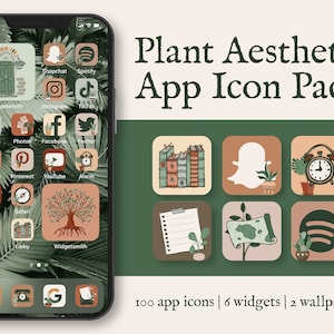 Plants Aesthetic Themed App Icons | 100 Icon Aesthetic Pack | iPhone or Android | Customize Home Screen