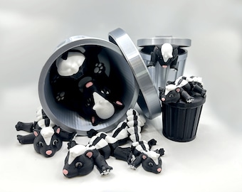 Unique Articulated Skunk with Trash Can - Adorable Desk friend, Collectible