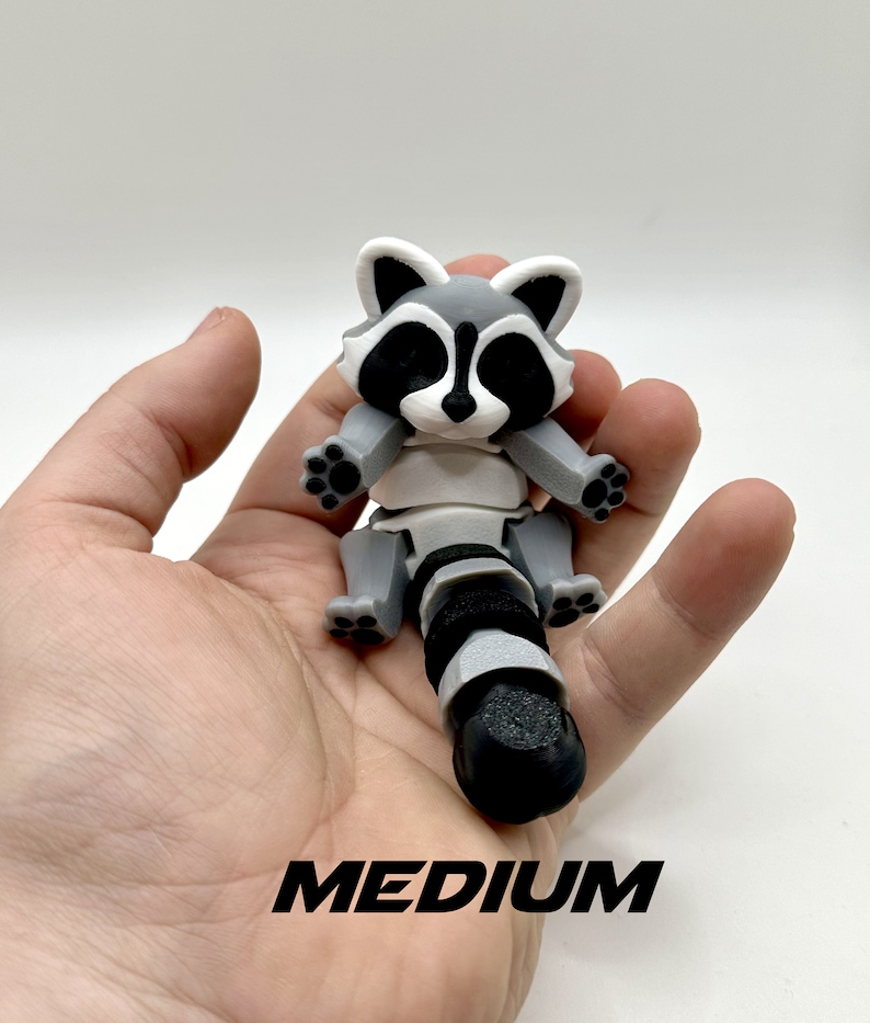 Unique Articulated Racoon with Trash can - Adorable Desk friend, Collectable Classic Medium