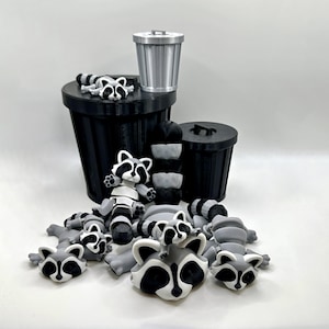 Unique Articulated Racoon with Trash can - Adorable Desk friend, Collectable image 1
