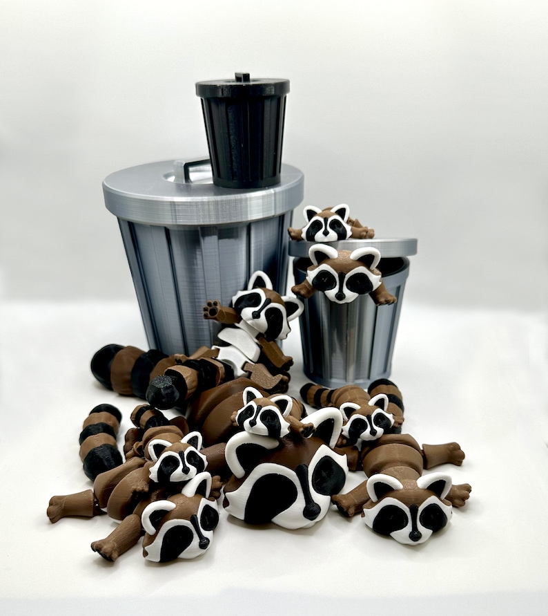 Unique Articulated Racoon with Trash can - Adorable Desk friend, Collectable image 2