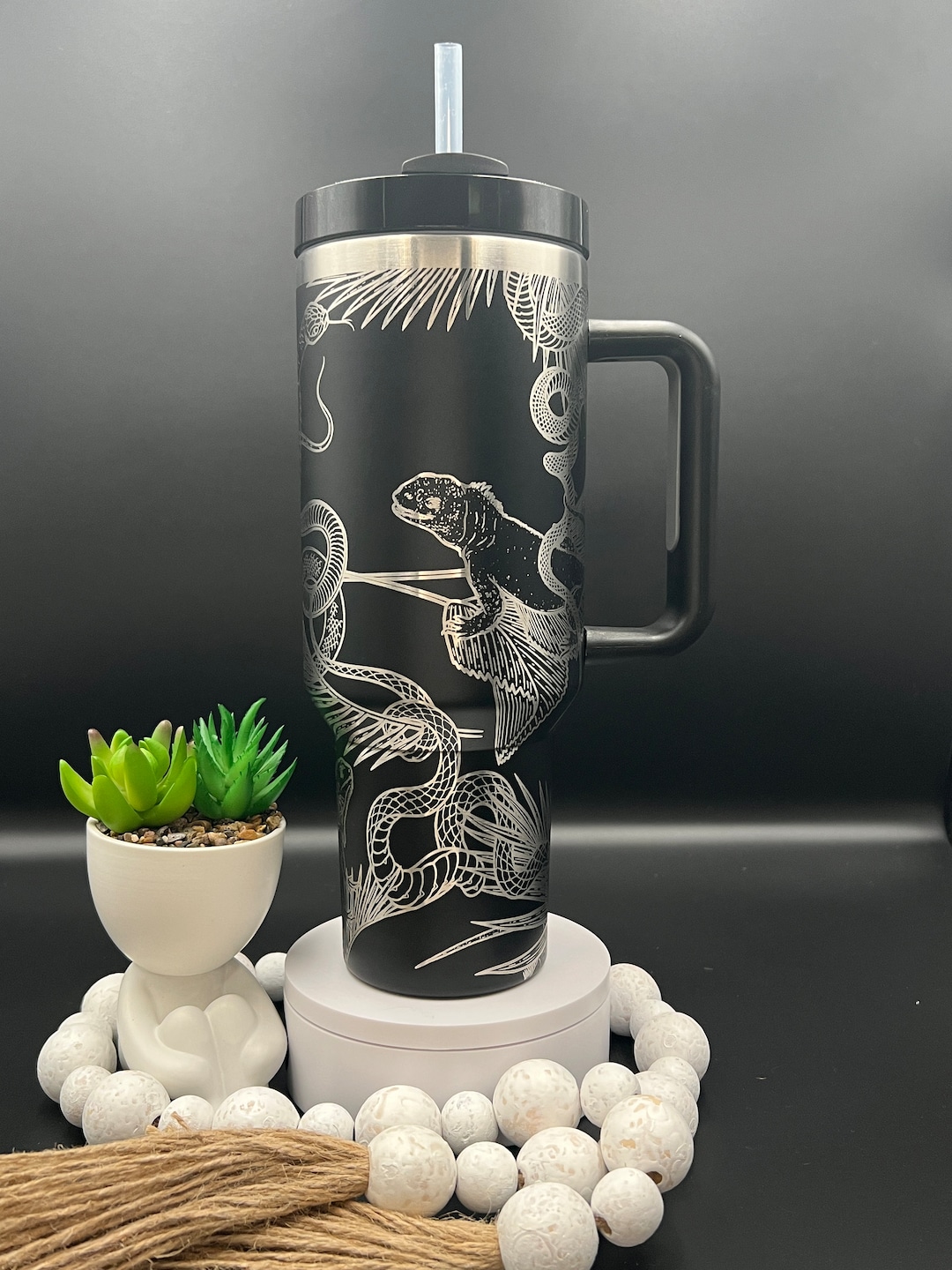 Iguanas & Snakes Laser Engraved 40oz Tumbler With Handle Lid and Straw ...