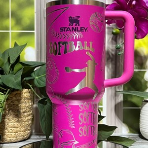 Softball Player 40oz Tumbler | Laser Engraved Sports Cup | Athlete or Coach Gift | Custom Seamless Mug | Straw & Lid Included