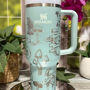 Mushrooms Laser Engraved 40oz Tumbler with Handle Lid and Straw, Custom Engraved Seamless Tumbler, Double Wall Insulated Cup