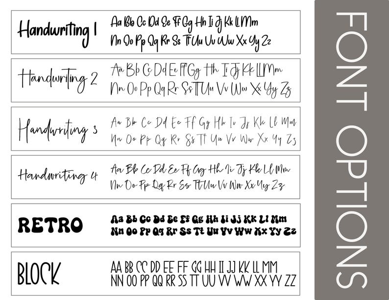 a collection of handwritten font styles and blocks, including various types of cursive and block fonts.