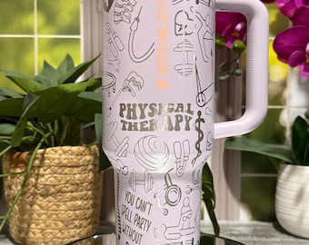 Lasergegraveerde beker fysiotherapie, 30 oz of 40 oz geïsoleerde roestvrijstalen reisbeker