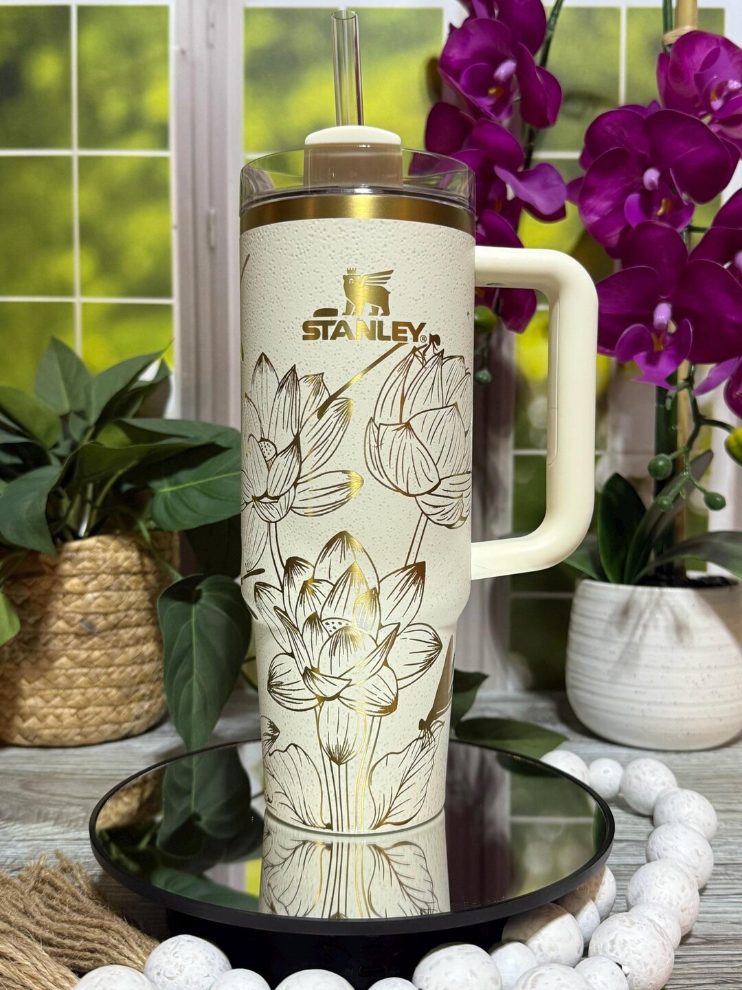 Dragonflies & Lotus Flowers Laser Engraved 40oz Tumbler With
