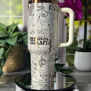 Physical Therapy Laser Engraved 40oz Tumbler with Handle Lid and Straw, Custom Engraved Seamless Tumbler, Double Wall Insulated Cup