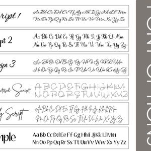 a collection of various font styles and script types, including script 1, script 2, script 3, beautiful script, lovely script, and simple script.