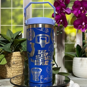 Basketball Player Laser Engraved Custom Flip Top Tumbler with Handle Lid, Sports Tumbler, Kids Cup, Double Wall Insulated, Back To School