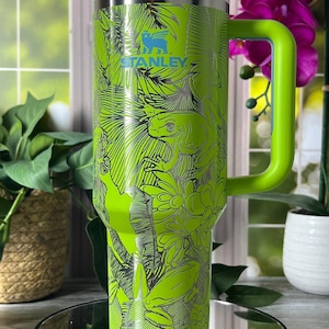 Tree Frogs Laser Engraved 40oz Tumbler with Handle Lid and Straw, Custom Engraved Seamless Tumbler, Double Wall Insulated Cup