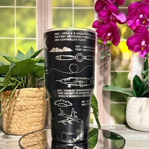 Aviation History Laser Engraved 20oz or 30oz Tumbler With Slide Closure Lid