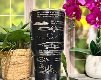 Aviation History Laser Engraved 20oz or 30oz Tumbler With Slide Closure Lid