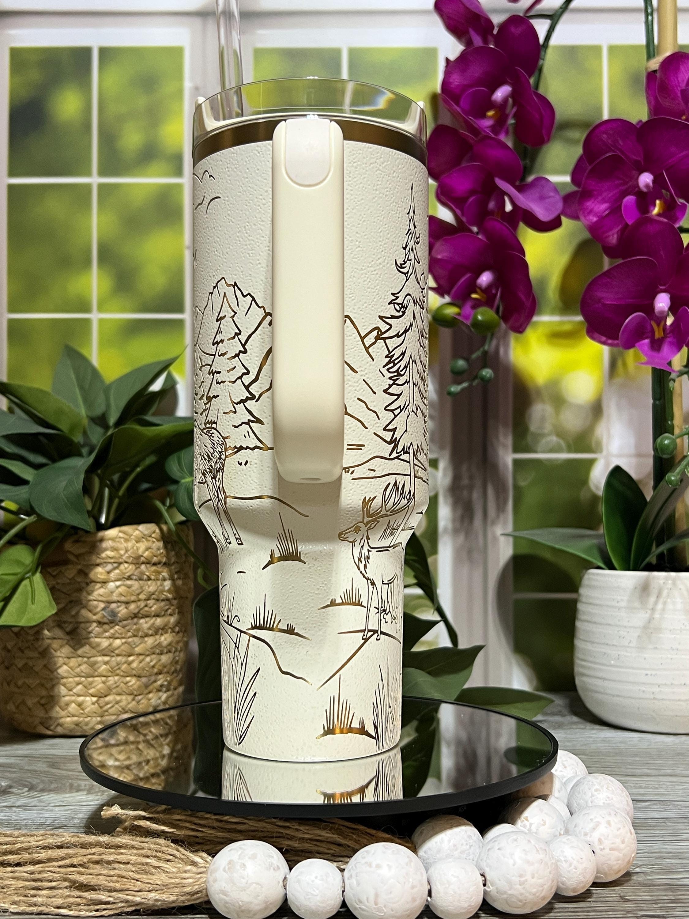 Moose Mountains and Plane Scene Laser Engraved 40oz Tumbler With