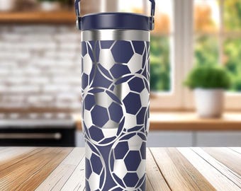 Soccer Burst lasergegraveerde sportbeker met klep, kinderfles, dubbelwandige geïsoleerde beker