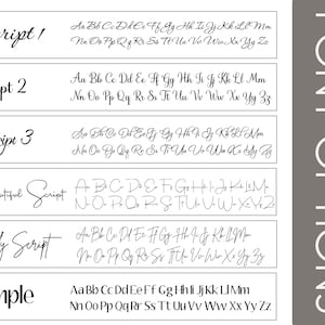 a collection of various font styles and script types, including script 1, script 2, script 3, beautiful script, lovely script, and simple script.