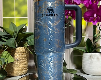Whales Laser Engraved 40oz Tumbler with Handle Lid and Straw, Custom Engraved Seamless Tumbler, Double Wall Insulated Cup