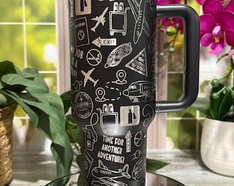 Flight Attendant Laser Engraved 40oz Tumbler with Handle Lid and Straw, Custom Engraved Seamless Tumbler, Double Wall Insulated Cup