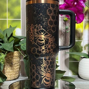 Honey Bees Distressed Engraved Tumbler | 40oz Seamless Mug with Straw | Bee Lover Gift | Custom Laser Cup | Double Wall Insulated