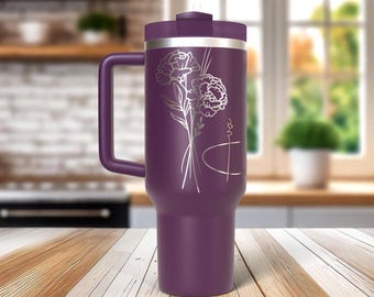 Personalized Birth Flower 30oz or 40oz Laser Engraved Tumbler