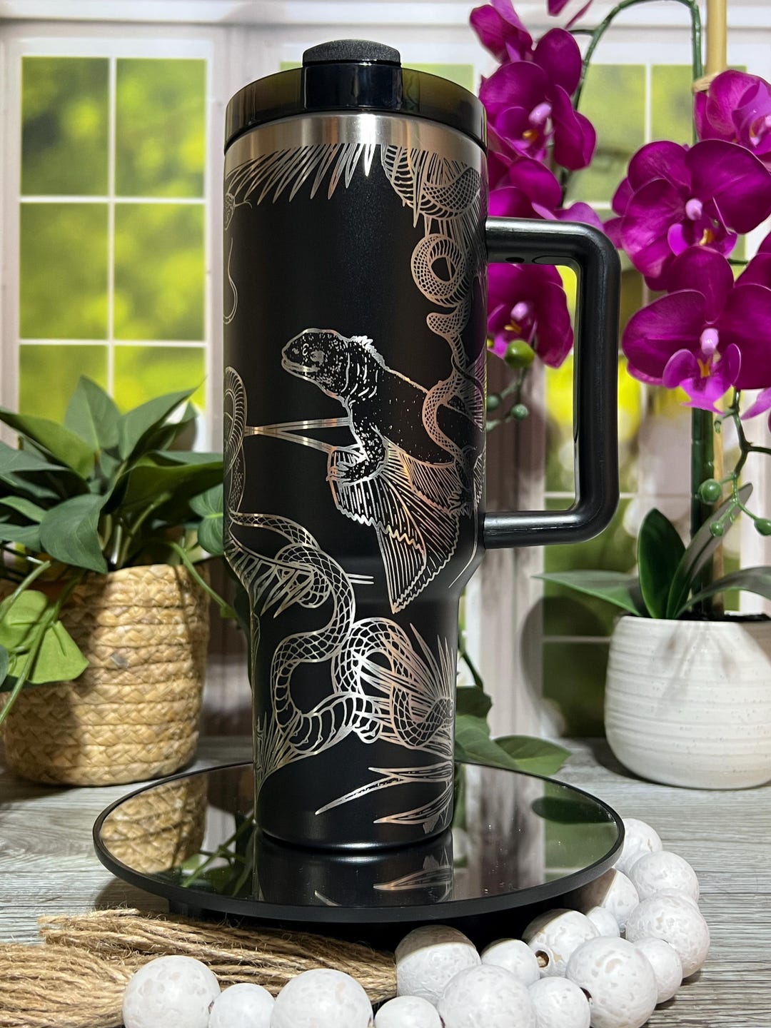 Iguanas & Snakes Laser Engraved 40oz Tumbler With Handle Lid and Straw ...